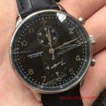 Fake IWC Schaffhausen Portuguese Chronograph Watch SS Black Dial